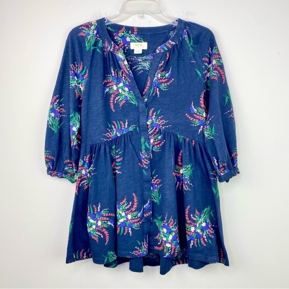 Anthropologie Blue V-neck tropical stretch knit top size M - Picture 15 of 15